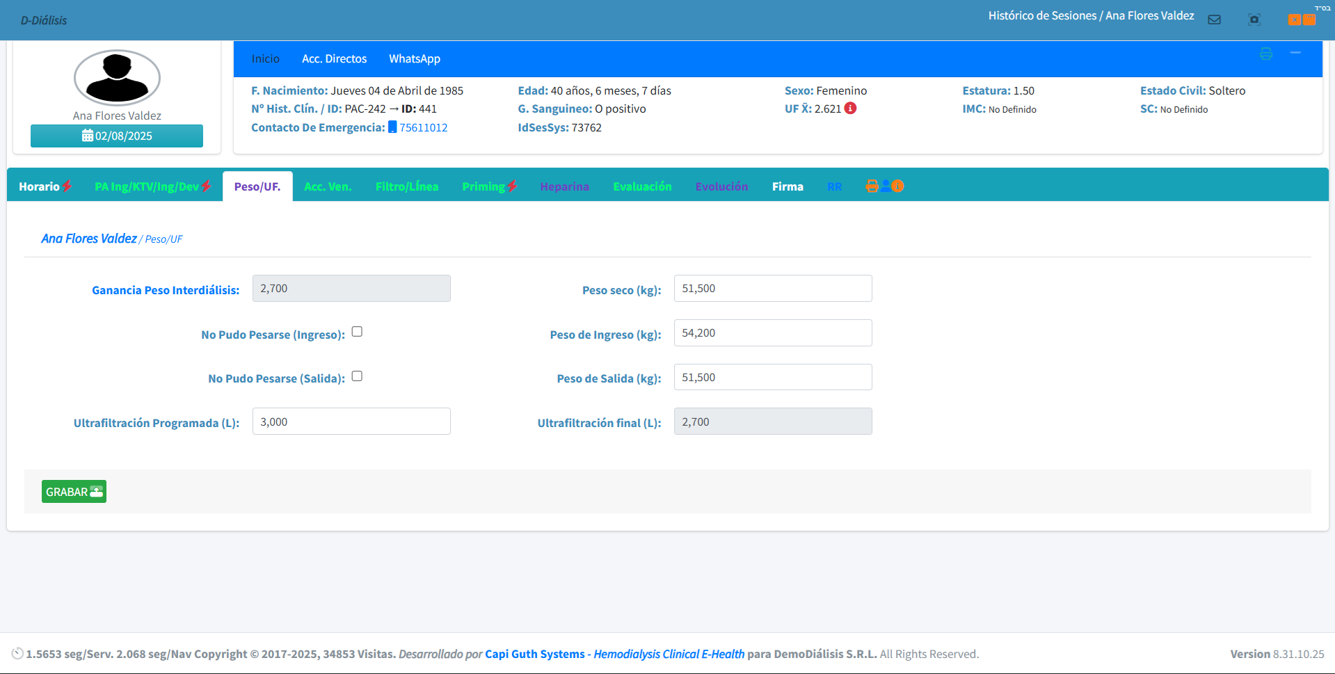 Peso y Ultrafiltración